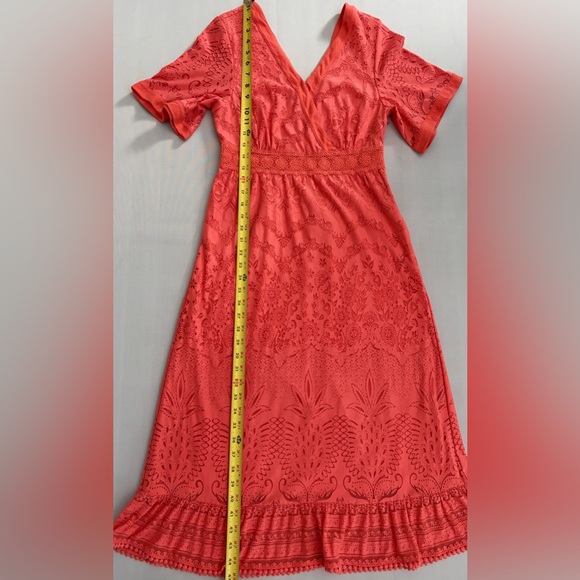 FARM Rio Dress Devore Lace Dress Midi Orange size XS Petite - Picture 13 of 16